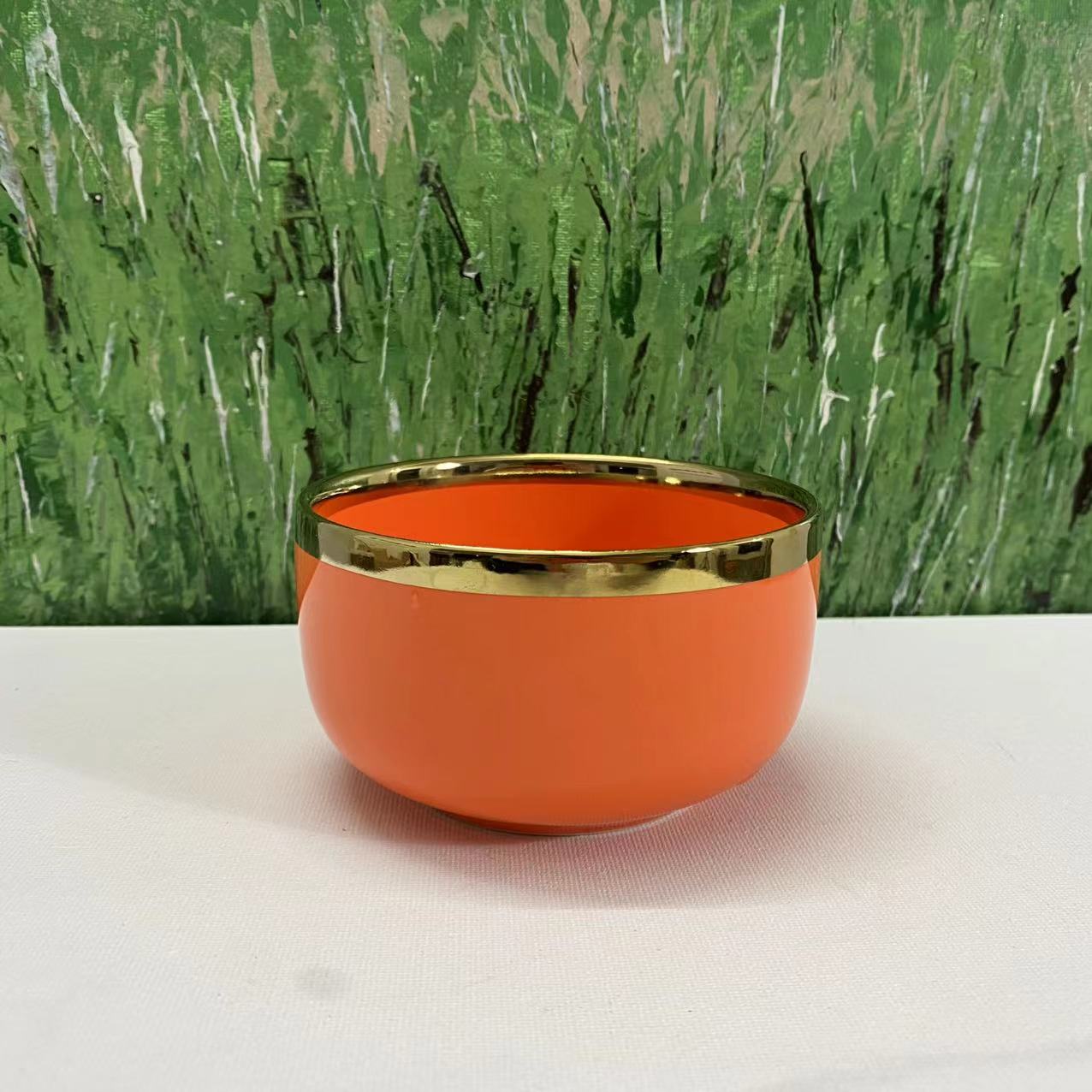 【直播专属微瑕】创意爱马色橙金边碗