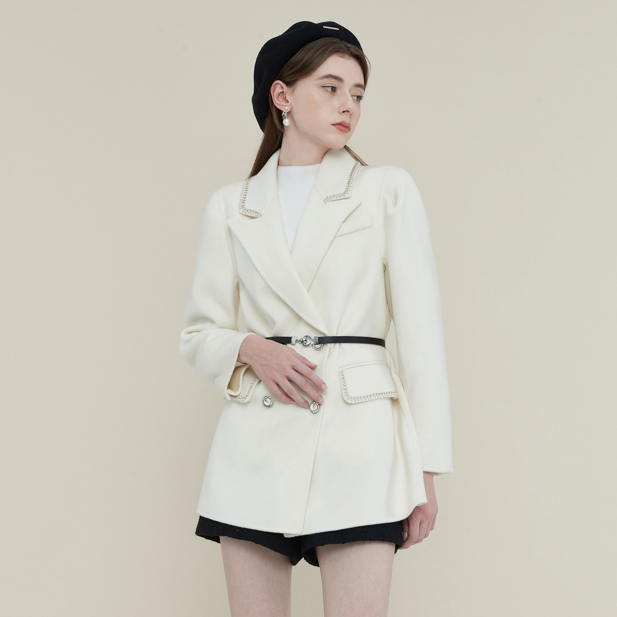 【陈大可专属】Caroline秋季新款腰带西装双排扣羊毛呢外套ECRCCA37