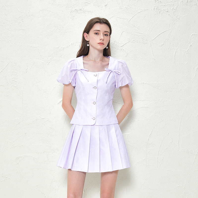 【诗语专属】Caroline夏季新款蝴蝶结泡泡袖短外套ECRDBB58