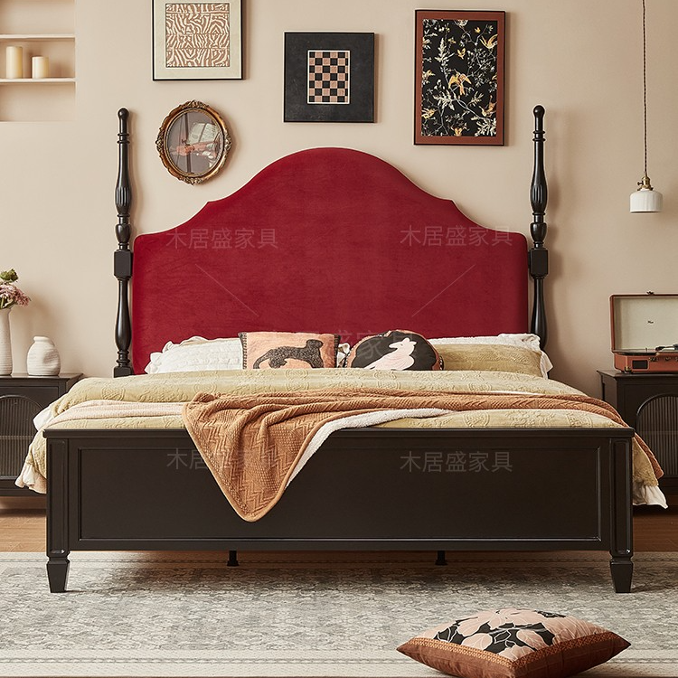 美式轻奢复古实木床主卧室结婚床法式中古风现代简约双人床