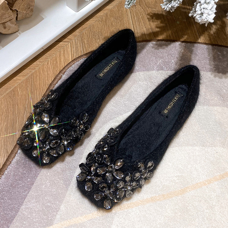 水钻毛毛鞋女秋冬外穿新款孕妇鞋防滑保暖单鞋豆豆鞋女冬加绒软底