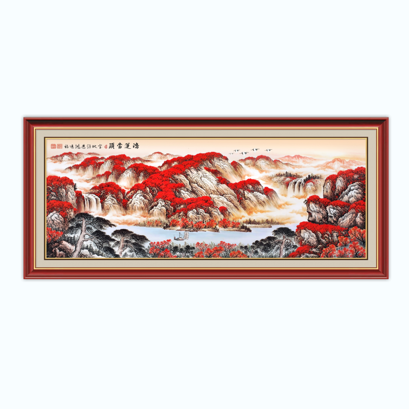 【1米高*2米宽】边框鸿运当头客厅沙发背景新中式挂毯装饰画