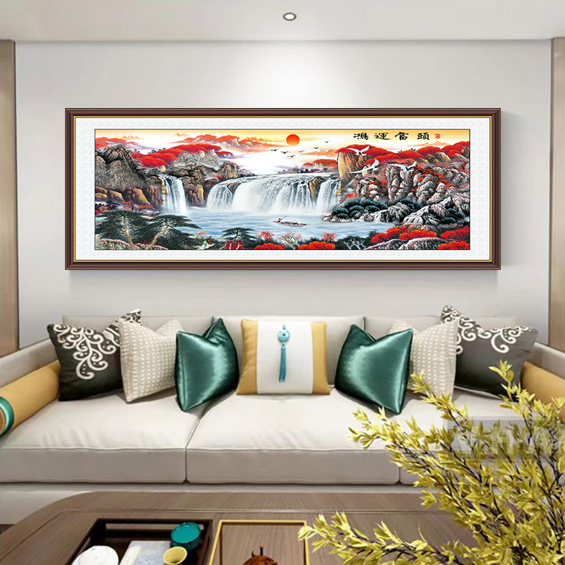 【1米高*2米宽】鸿运当头山水沙发背景客厅新中式挂毯装饰画