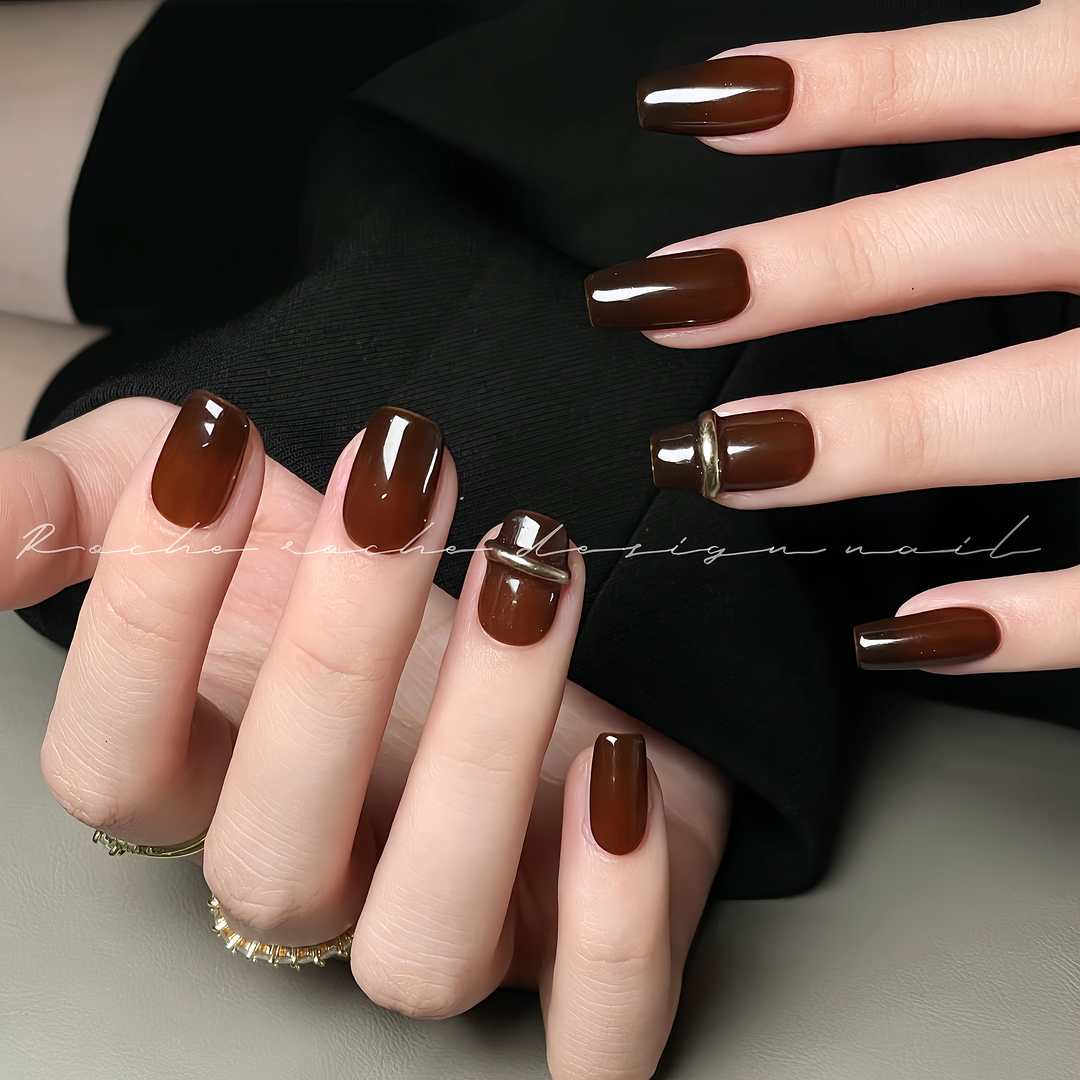 【拿破仑】Rola nora纯手工穿戴甲 免烤nail秋冬咖色棕色气质小红书