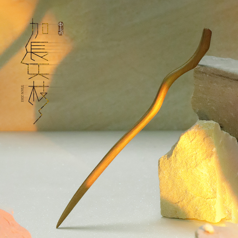 追师天然绿檀木发簪加长款女现代简约簪子