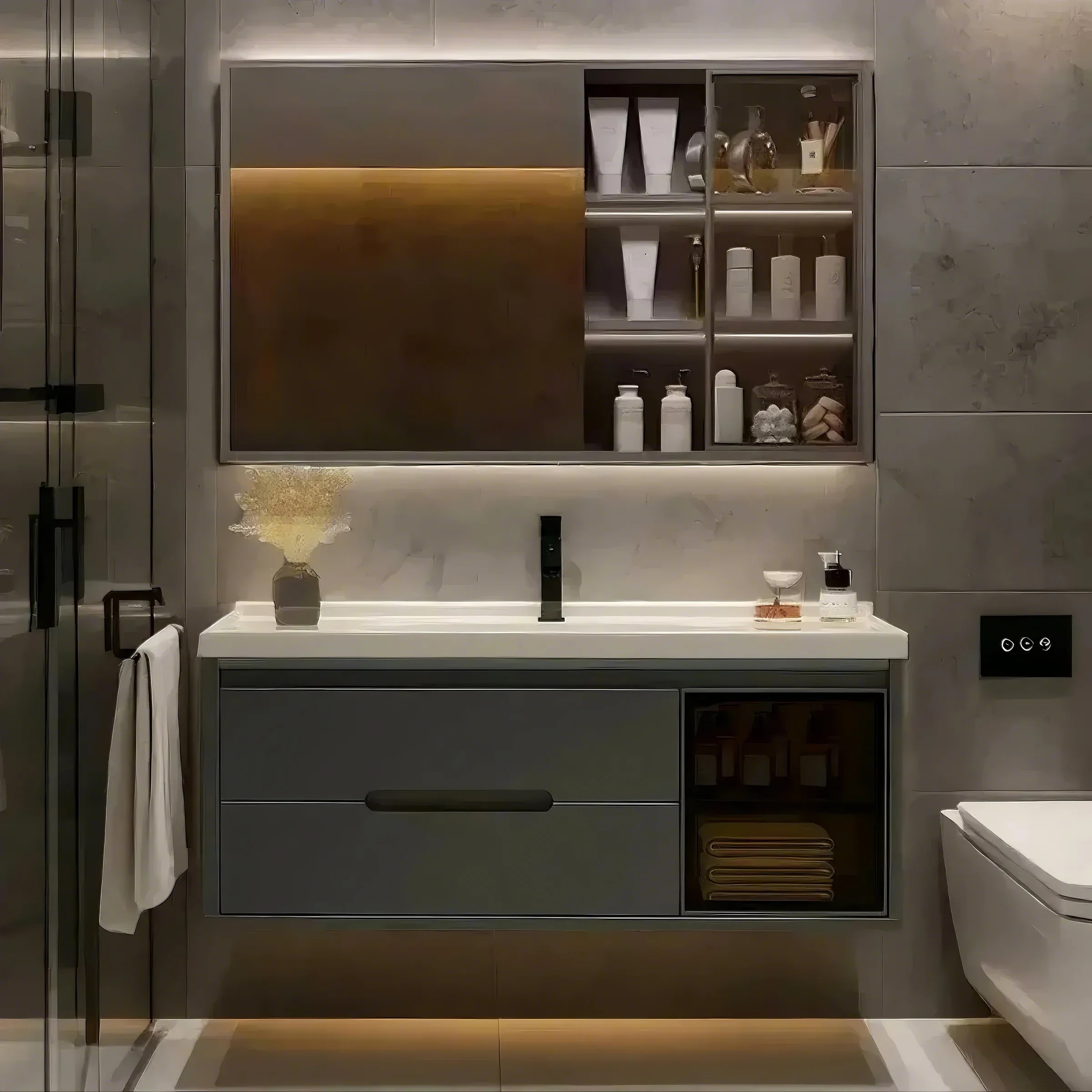 陶瓷一体盆浴室柜洗脸盆柜组合洗手卫生间洗漱台面智能镜现代简约