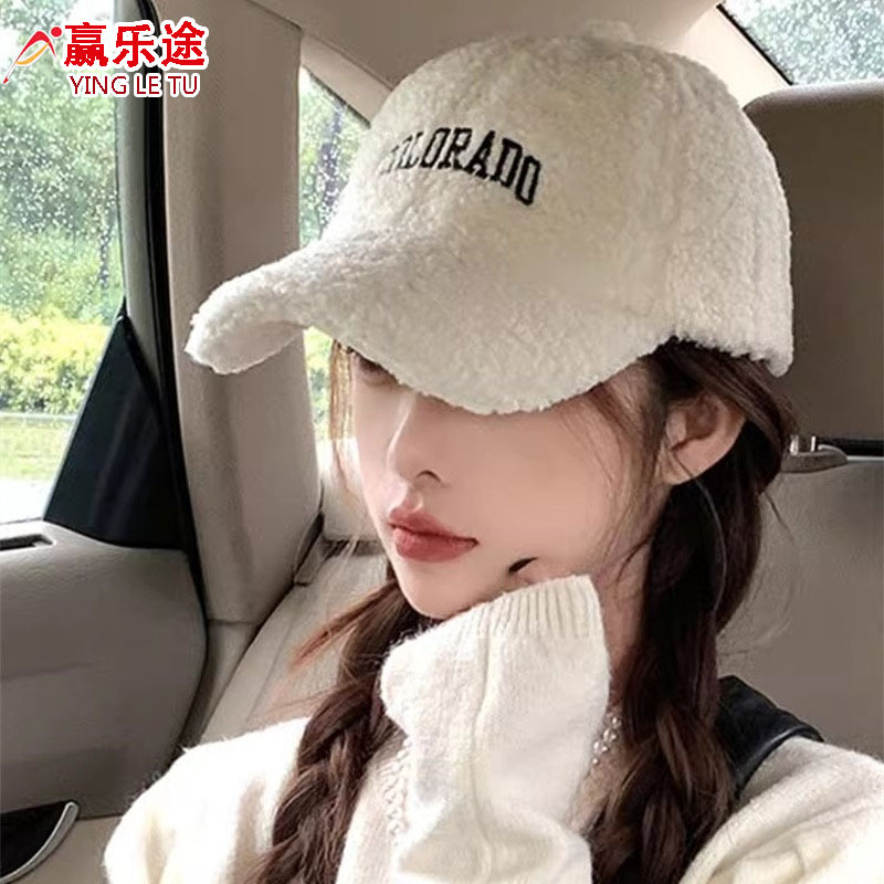 新款棒球帽女毛绒保暖大头围加厚绒洋气冬天防风鸭舌帽子男潮