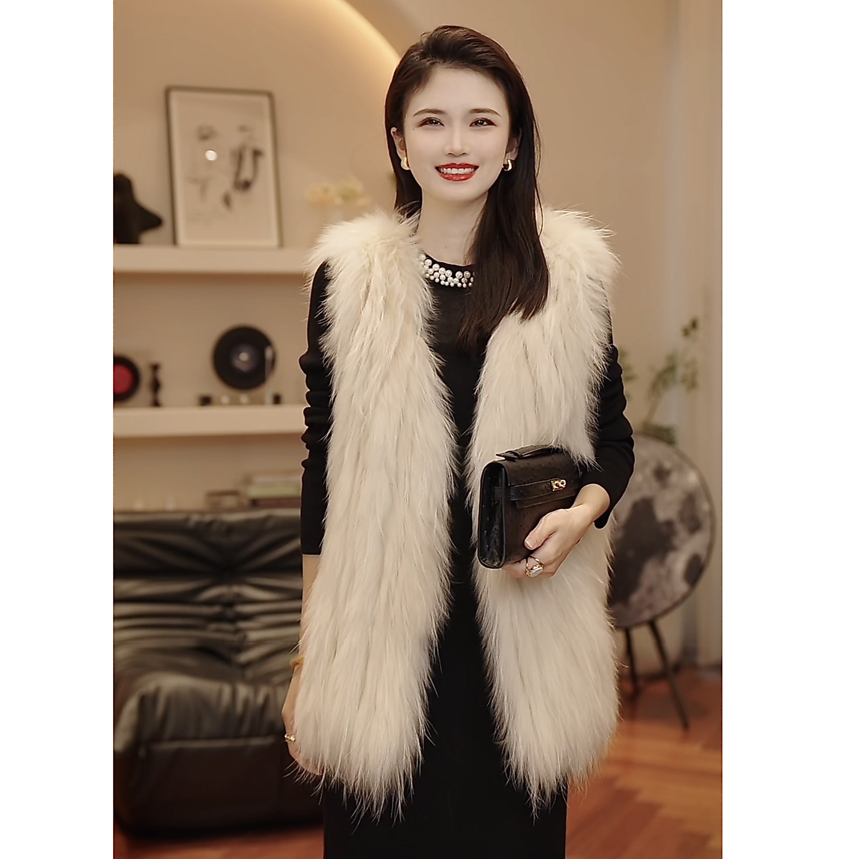 THE MENG【古着草草】王府貉子毛秋冬皮草草气质马甲外套#C6481 ZZ