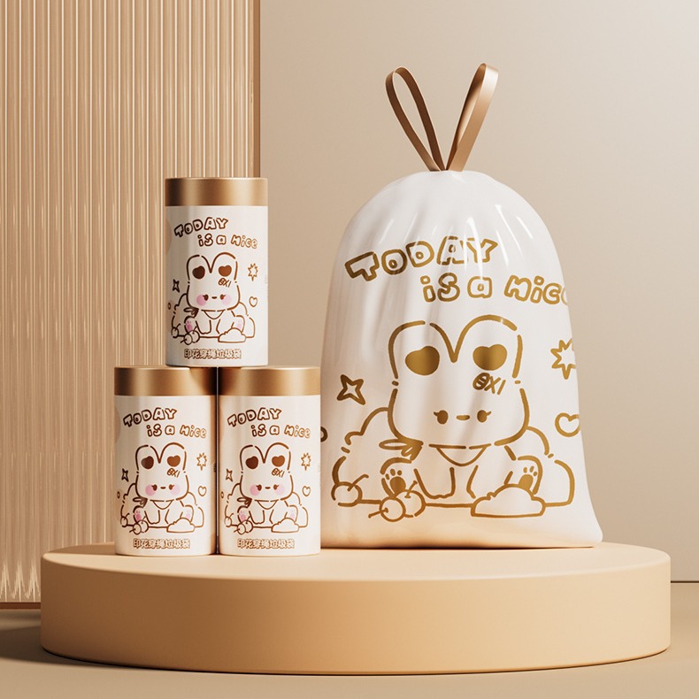 印花抽绳垃圾袋家用厨房大容量加厚防漏耐高温大号自动收口垃圾袋