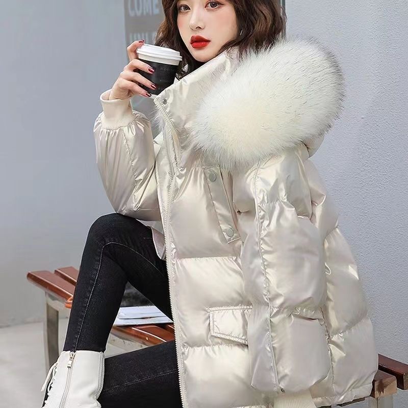 商场撤柜毛领衣鸭鸭羽绒服女矮个子面包服鸭绒亮面免洗加厚短外套