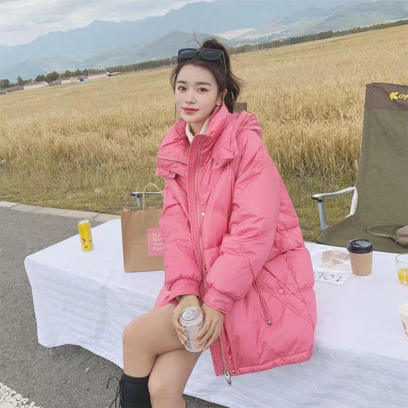 新款羽绒棉服女2023长款宽松面包服加厚连帽冬季甜美圆弧外套女潮