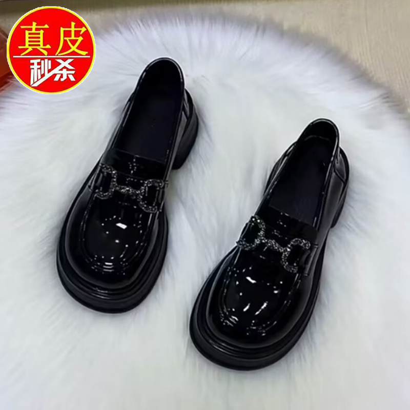 百丽纯爱断码2023秋季爆款网红新款女鞋厚底乐福鞋真软皮圆头英伦