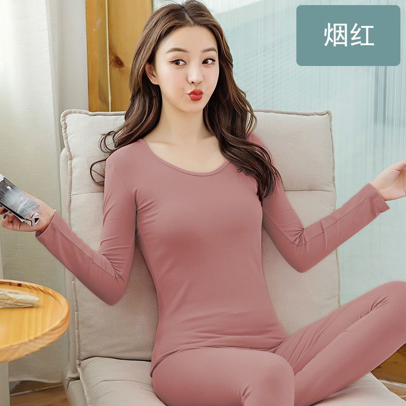 套装95棉质秋衣秋裤套装女士保暖内衣中学生内穿薄款修身棉毛衫