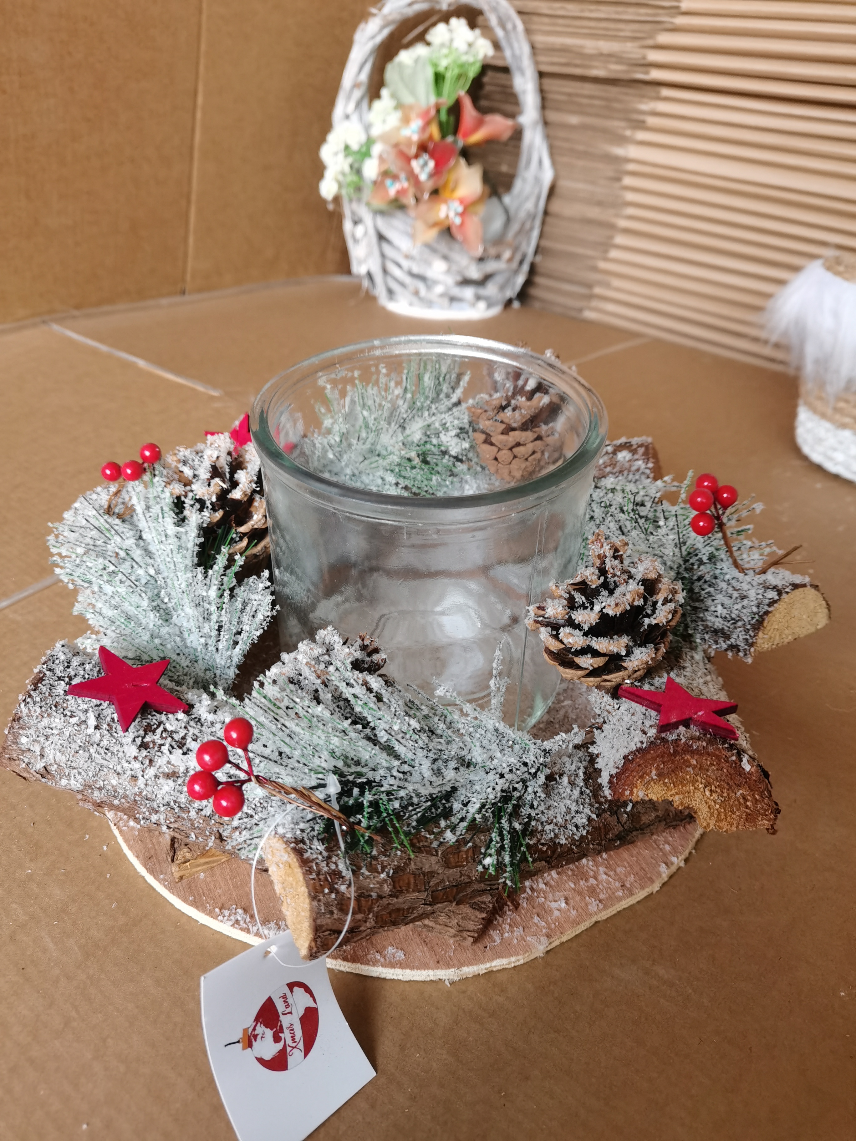 松木加松果圣诞系列装饰花盆（底部直径25㎝玻璃杯口12㎝）
