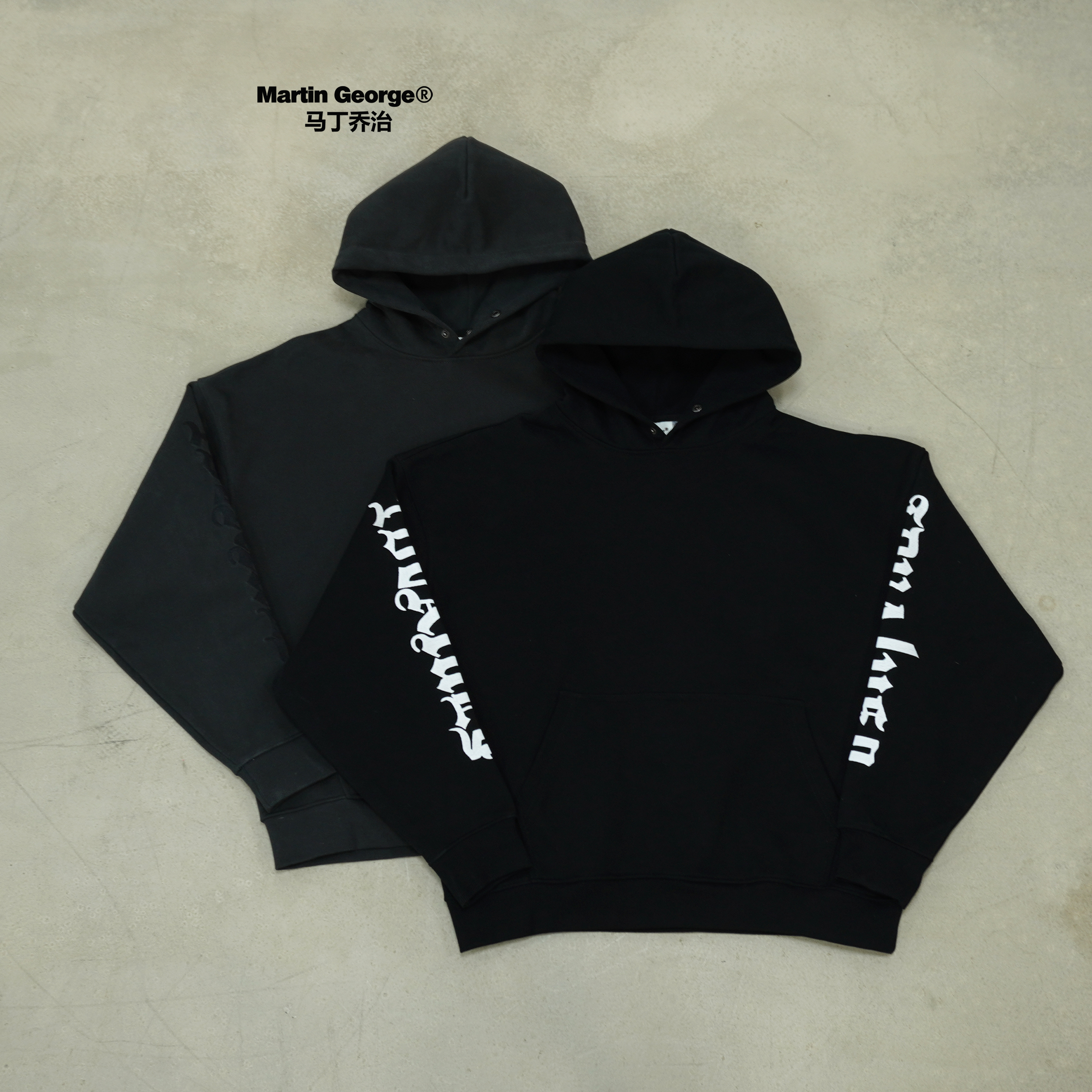 四眼仔推荐-OXFIN重磅460g做旧磨毛刺绣套头连帽卫衣加绒宽松男款