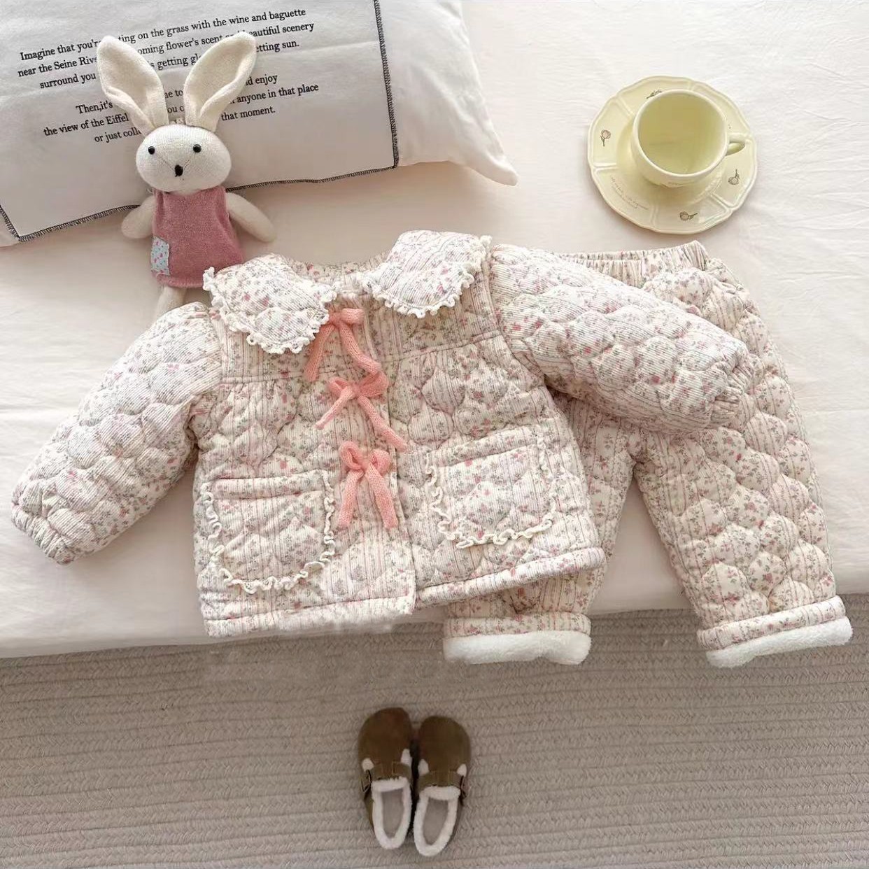 儿童睡衣冬季加厚三层夹棉冬款小女孩女童宝宝加绒加厚保暖家居服