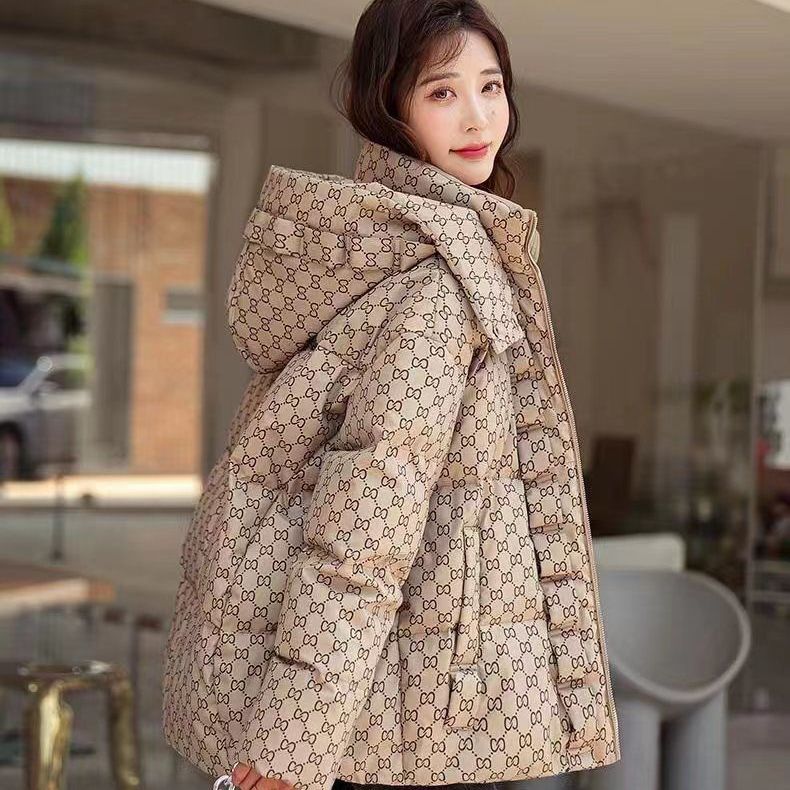 波司豋羽绒服女短款加厚2022年秋冬季款时尚连帽立领印花保暖外套