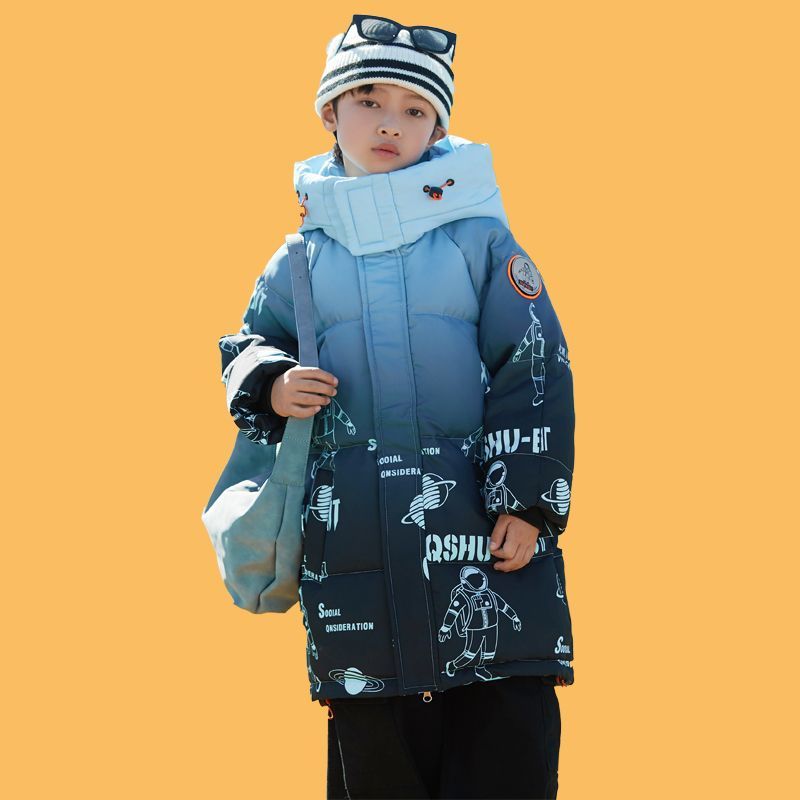 波司豋男童羽绒服中长款2023新款洋气中大童加厚渐变冬季儿童外套