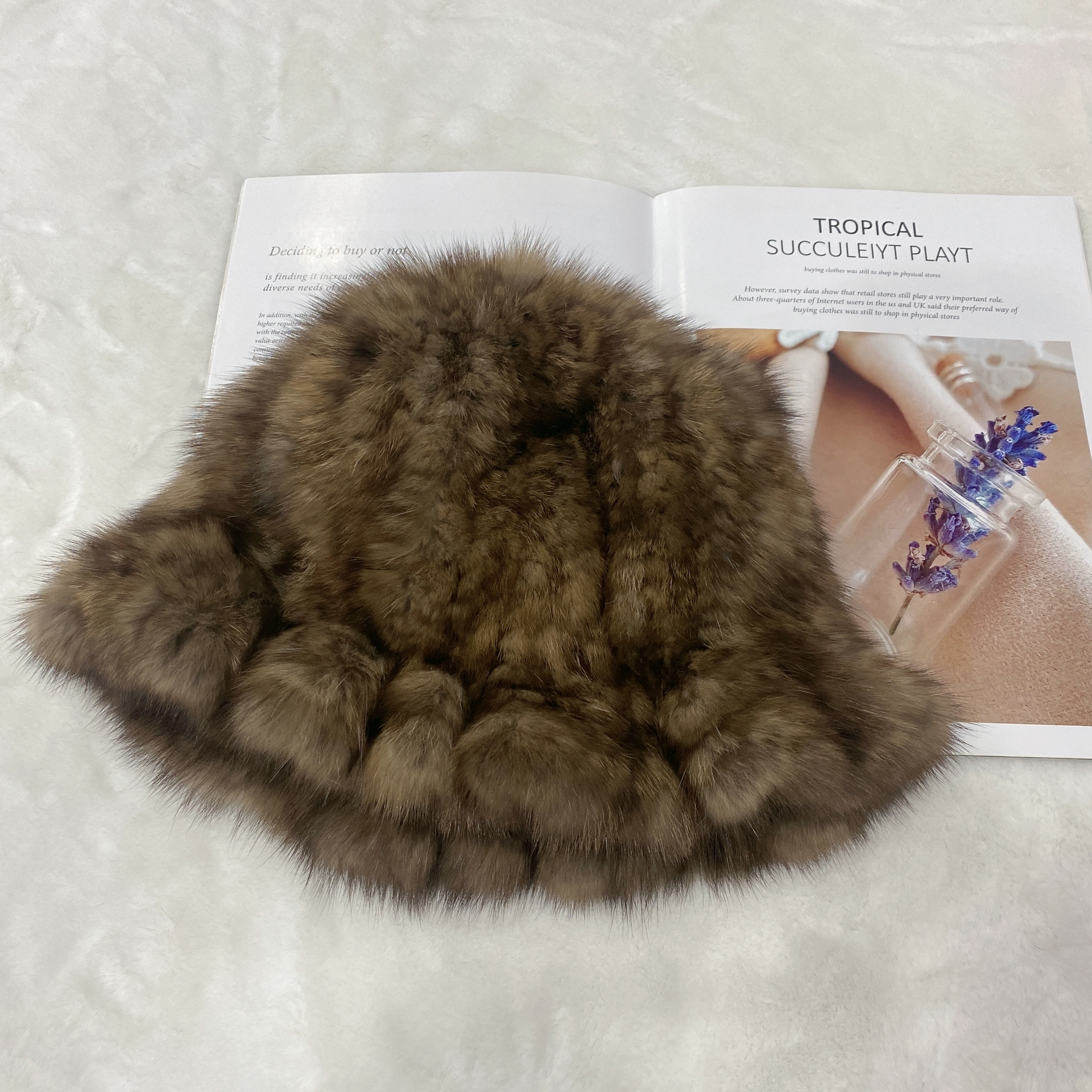 冬季保暖帽子水貂貂毛优雅气质渔夫盆帽荷叶边礼帽