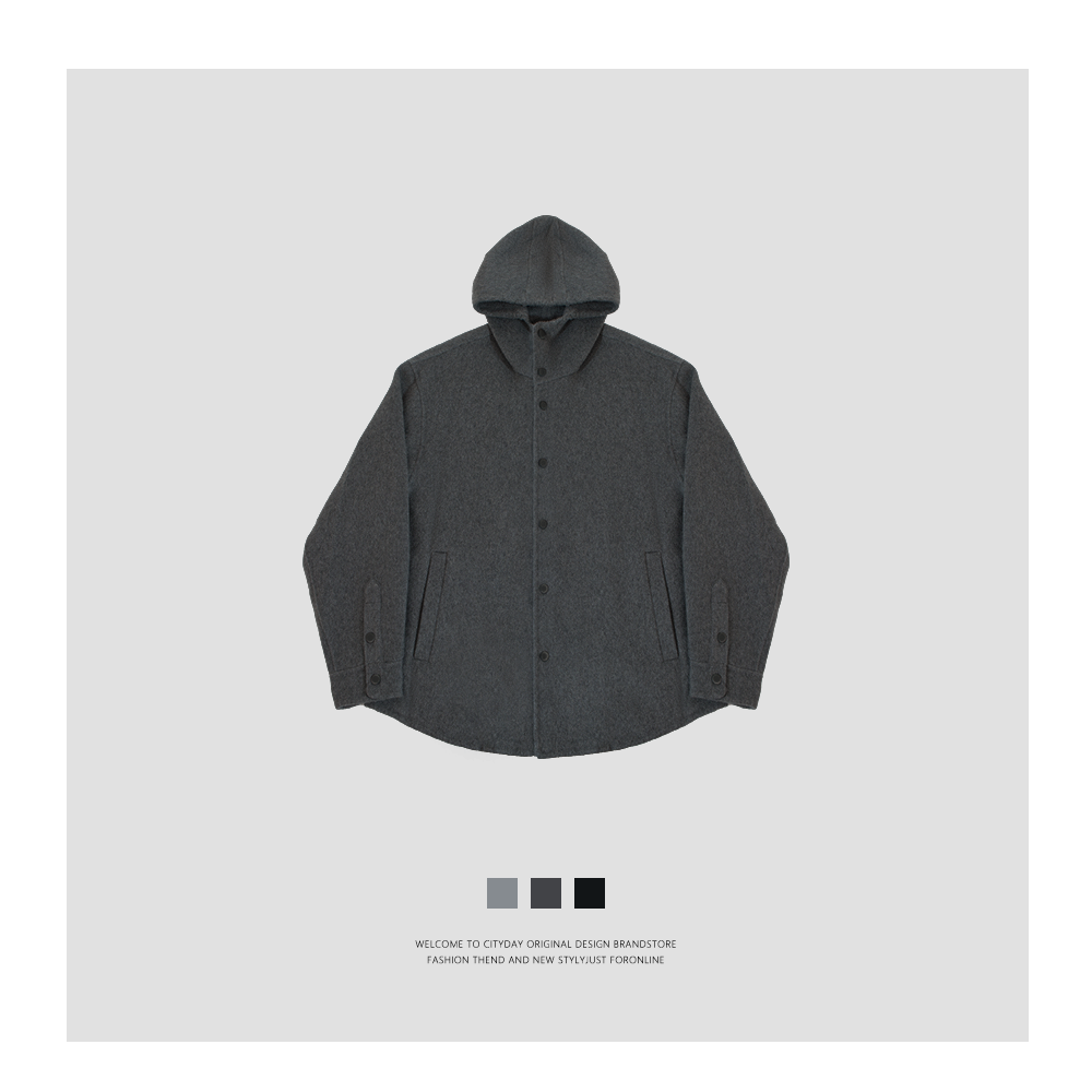 City Day【潮灰私订】 24705 自留高奢老钱绵羊毛毛呢连帽外套 