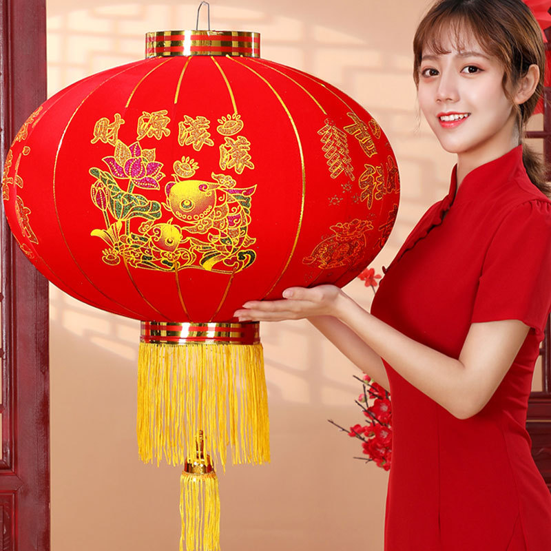 2024大红灯笼一对过年大门口宫灯阳台挂饰过新年户外装饰吊灯植绒