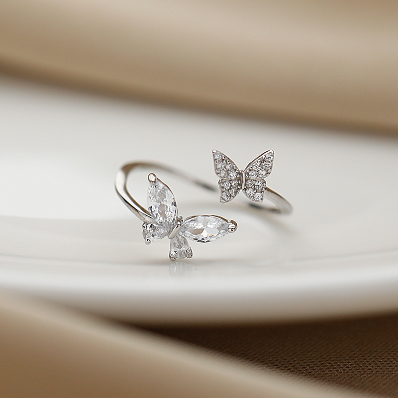合金合成锆石戒指 轻奢高级感冰氧仙子蝴蝶轻奢高级精致指环DN812