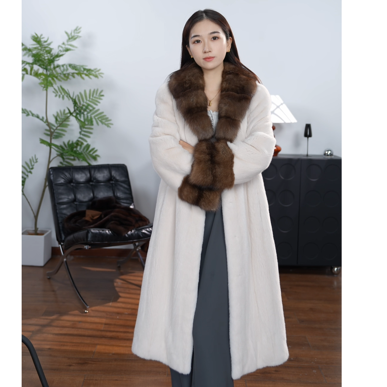 华丽园紫金短二貂皮大衣轻奢俄罗斯貂毛领长款气质秋冬时尚时尚