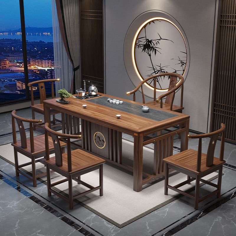 中式实木茶艺泡茶桌客厅办公家用一体办公室茶台茶台桌喝茶桌两用