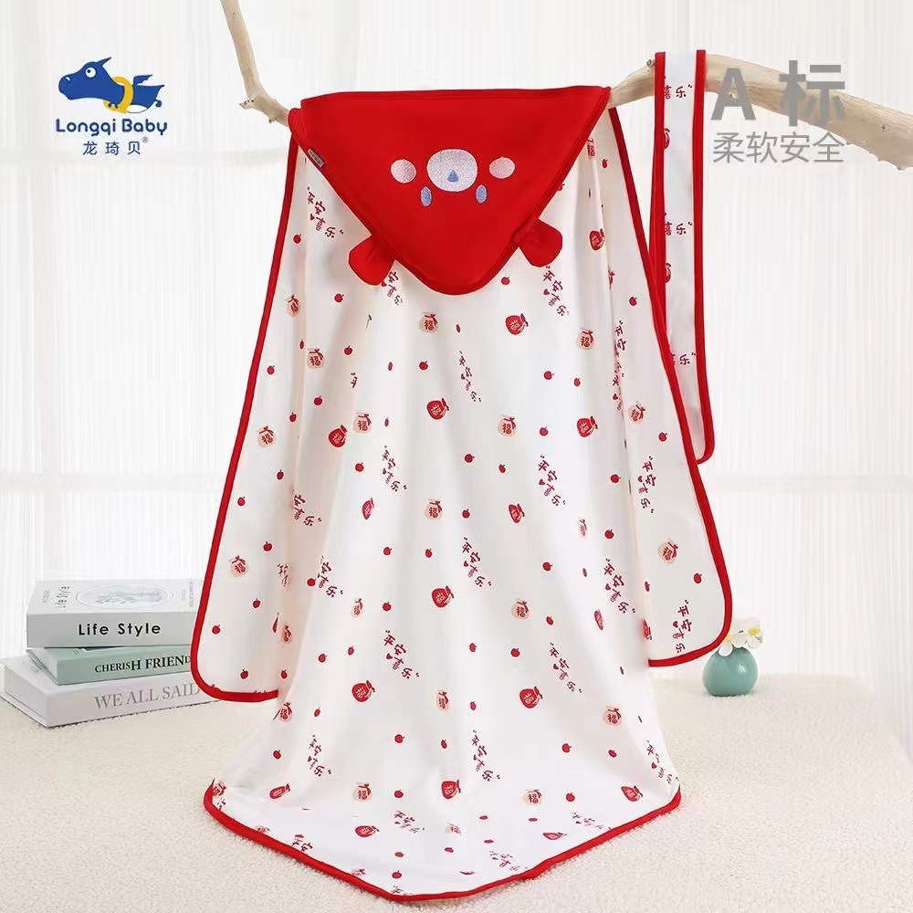 【依依家】新生儿双层产房国风纯棉不加棉薄款包被裹被抱被透气红色