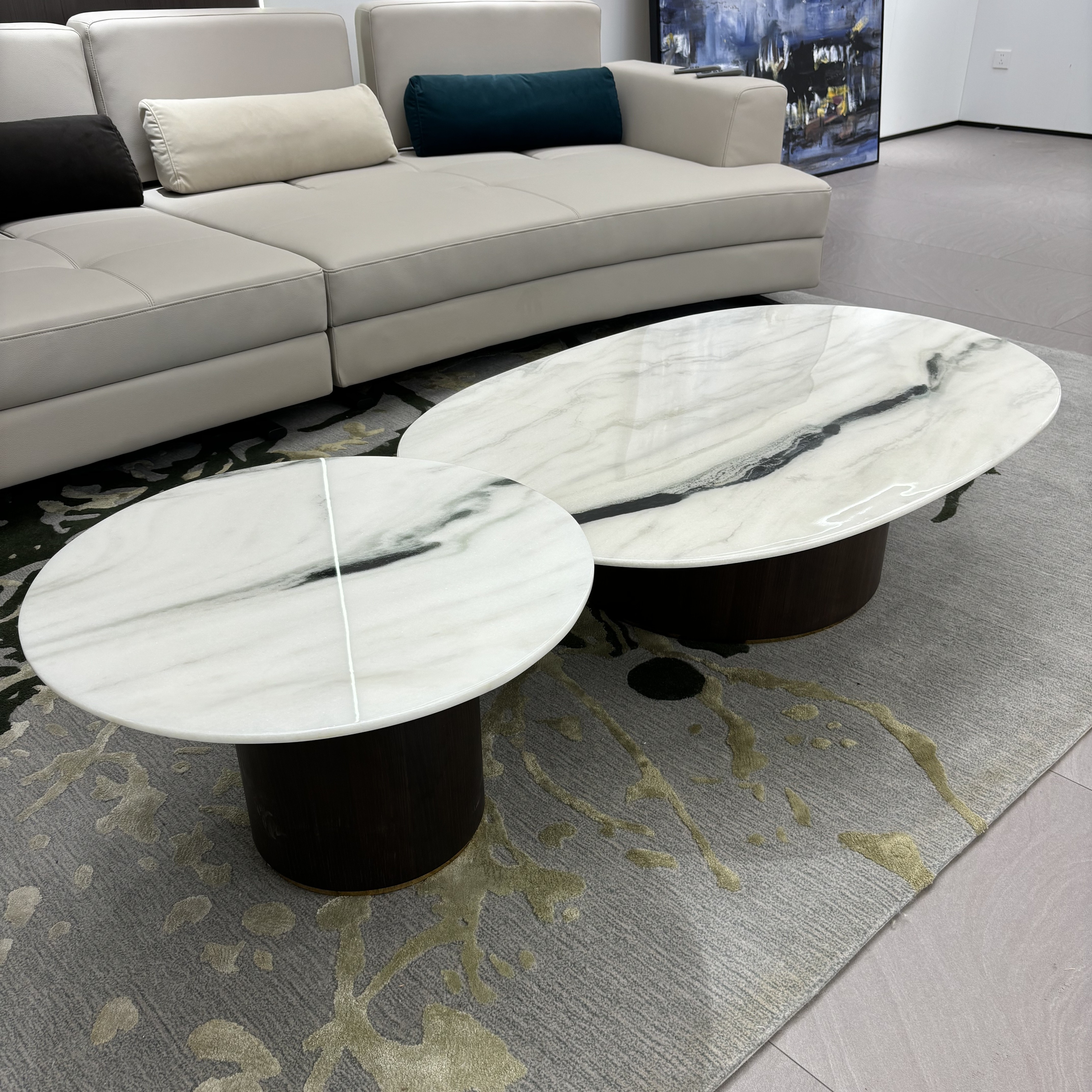 意式极简椭圆形熊猫奢石茶几现代简约轻奢大小户型办公室客厅茶几