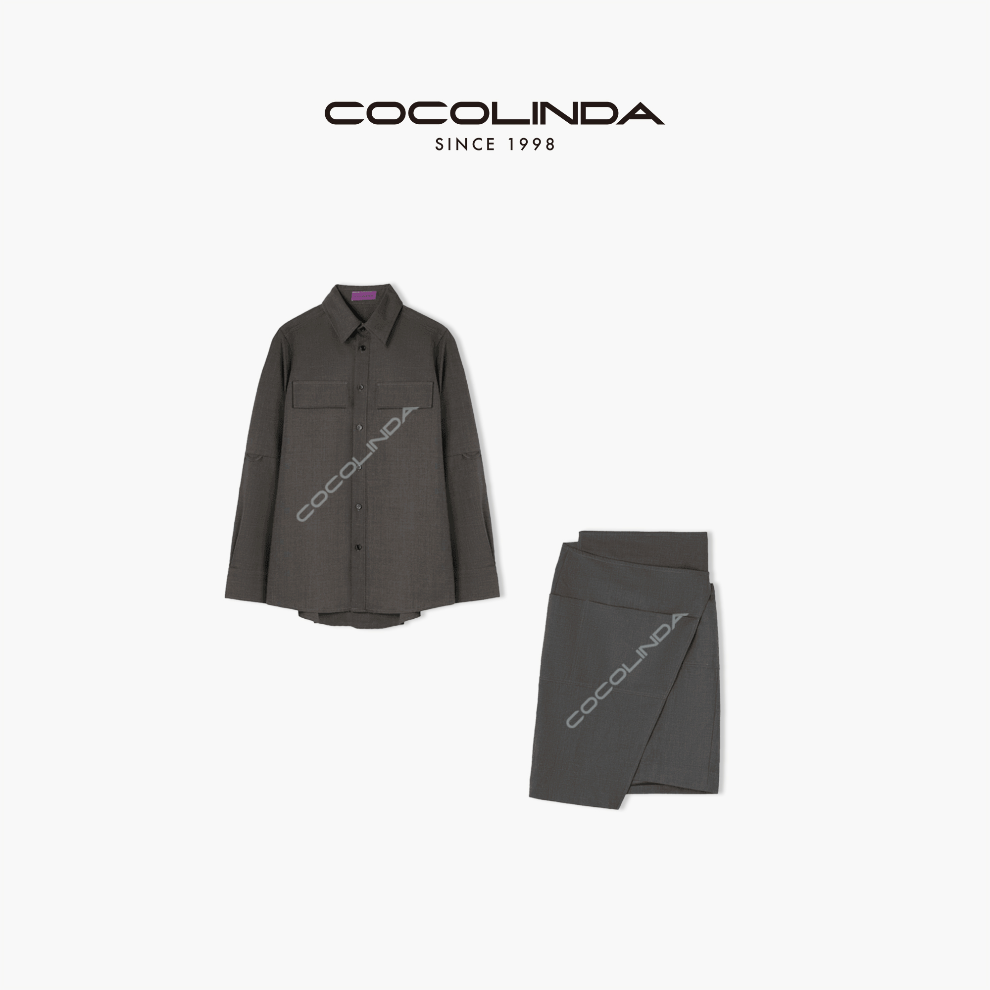 COCOLINDA老钱风单排扣套装灰色K884&Q873