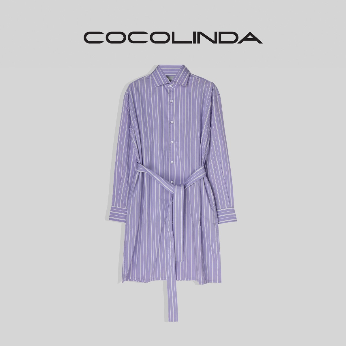 【COCOLINDA/LD】琳达推荐 系带条纹衬衫连衣裙 K485气质长袖时尚