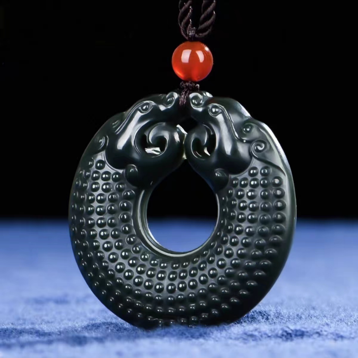 和田玉青玉双龙扣