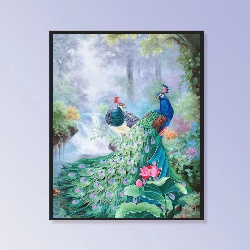 孔雀数字油画高级感客厅diy填色手工涂色手绘创意DIY礼物油彩挂画