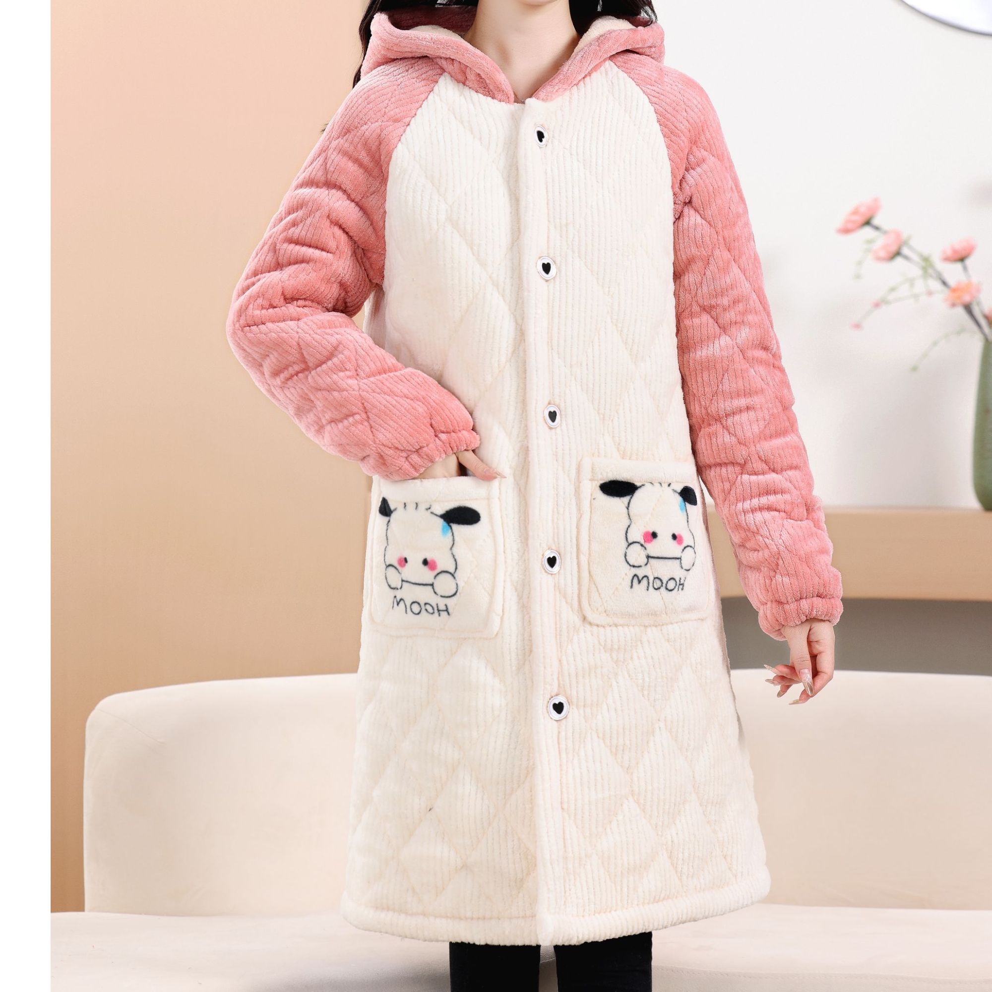 加绒保暖棉服罩衣女外冬季新款外套厨房棉衣加厚中长款围裙工作服