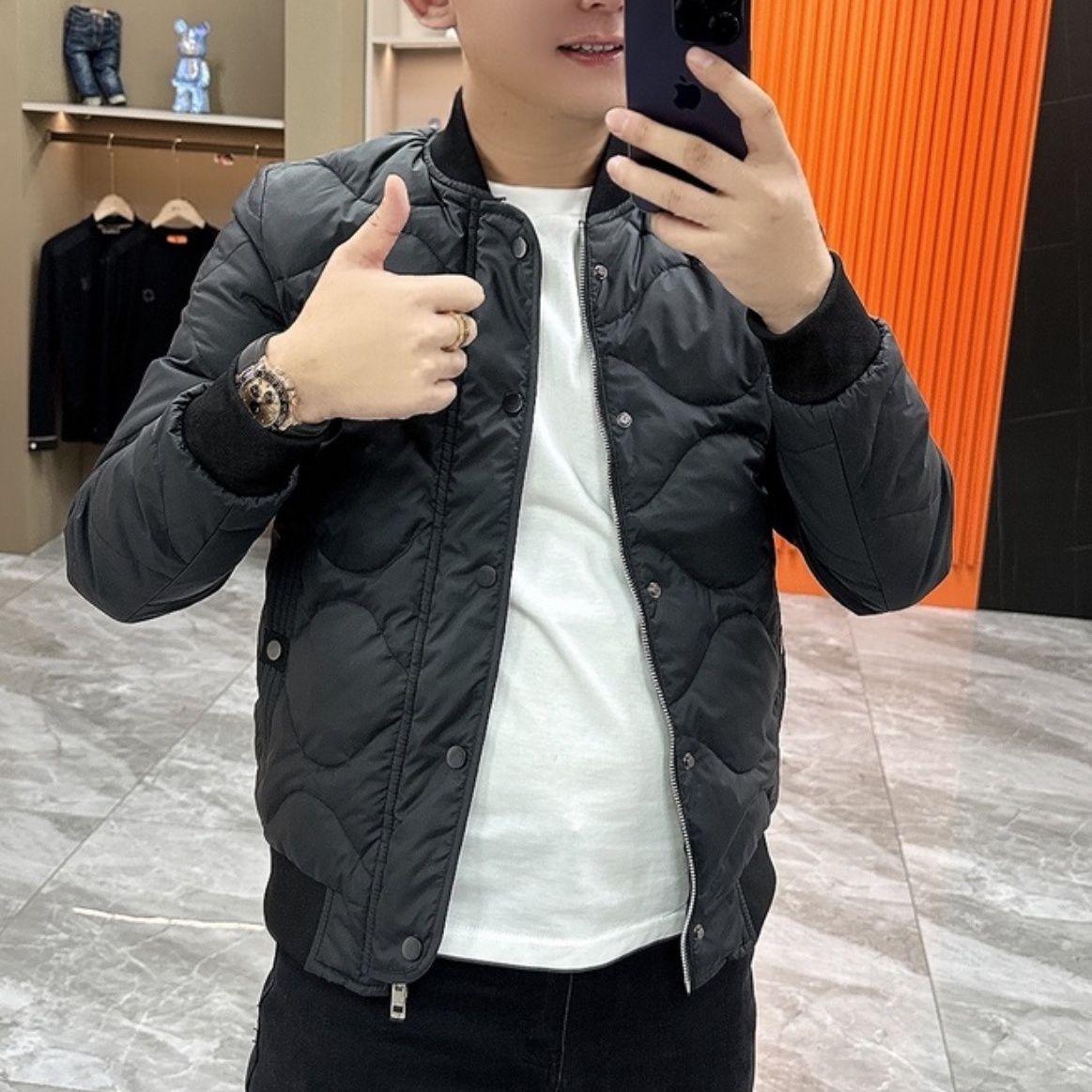 新款2023冬季新款圆领棒球服羽绒衣男修身百搭显瘦保暖加厚羽绒