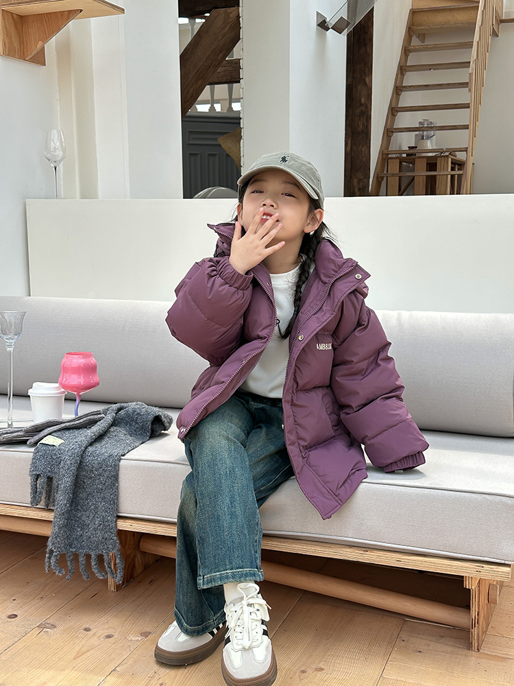 【现货已开价】女童韩版宽松新国标90白鸭绒字母连帽羽绒服 YR022
