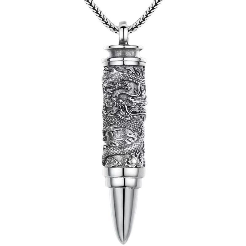 吊坠足银 足银990龙纹子弹头吊坠