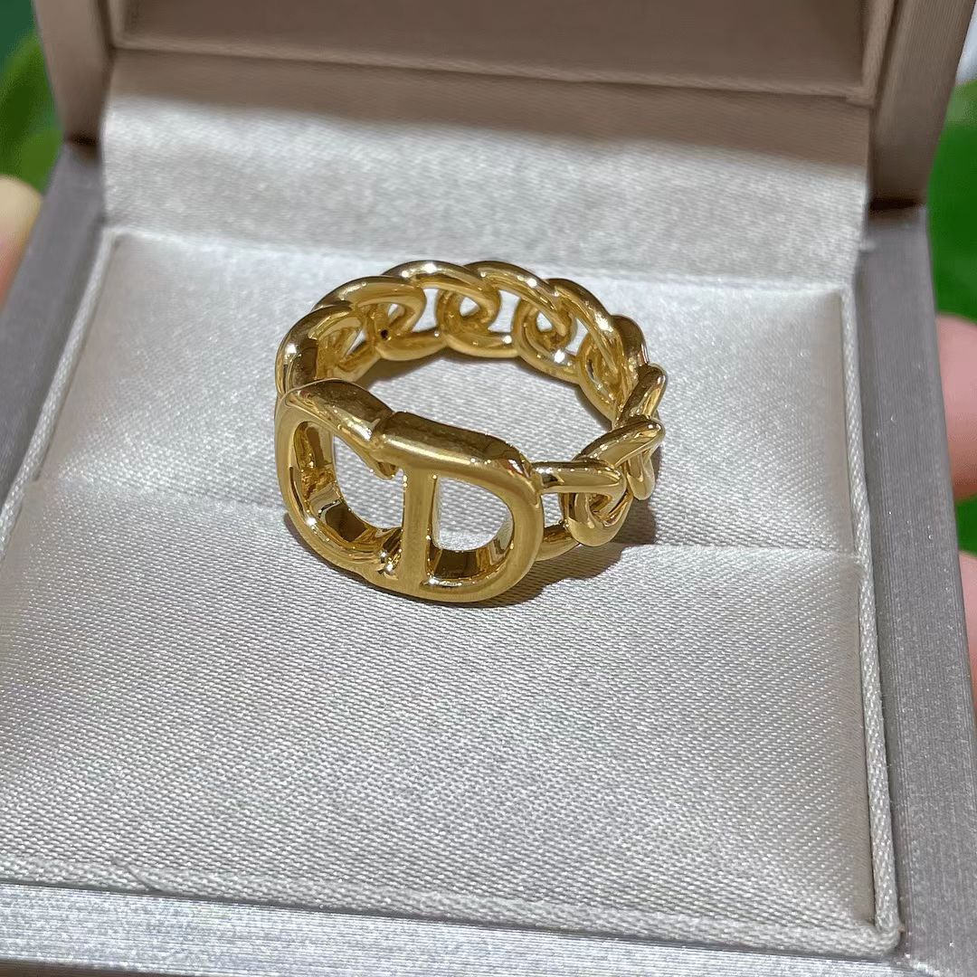 2005足金戒指5D无氢工艺大版CD字母链条戒指大气时尚金戒指女