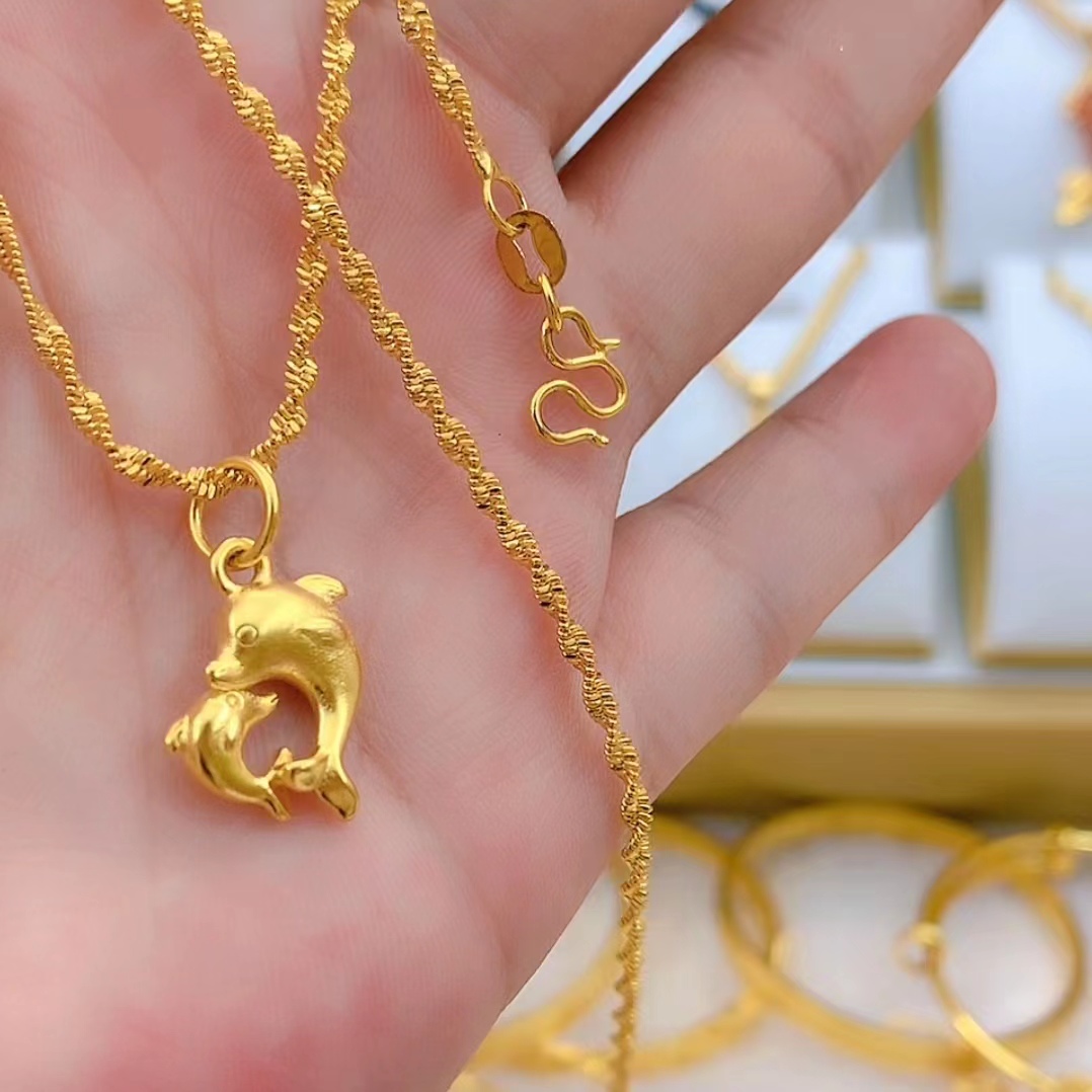 铜合金吊坠 铜合金【精美小海豚+水波纹项链】坠链   精美   时尚  