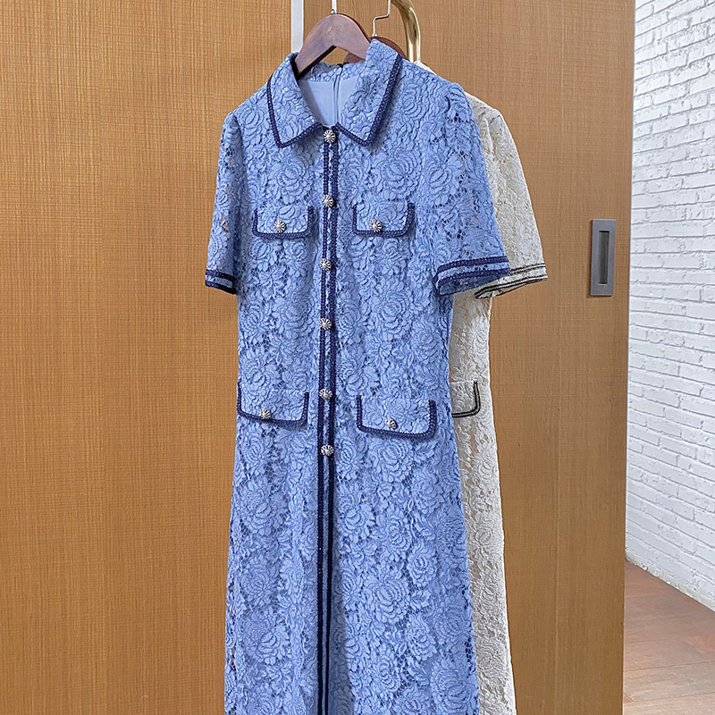 2025水溶花蕾丝中长裙气质优雅小香风连衣裙秋G1CJ91G1458