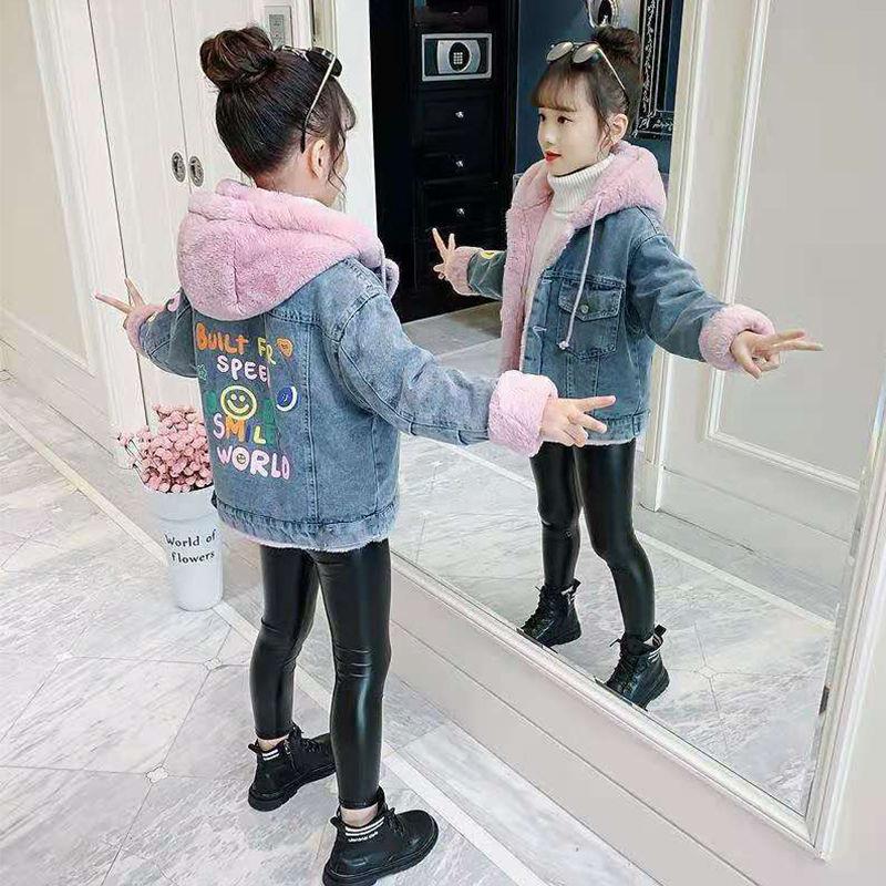 女童外套加绒加厚冬装2023新款韩版洋气儿童时髦牛仔上衣网红时尚