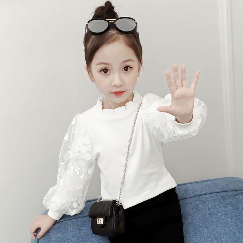 女童打底衫春秋装2023新款童装儿童长袖T恤小女孩上衣白色洋气秋