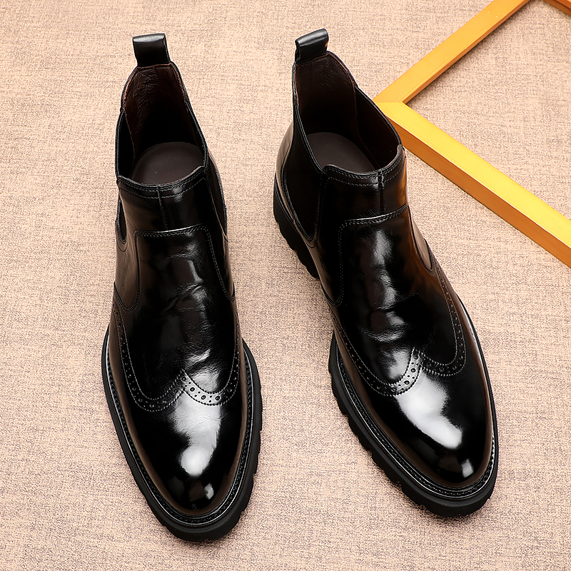 新款马丁靴男潮流厚底高帮皮鞋真皮手工英伦风切尔西靴男头层牛皮