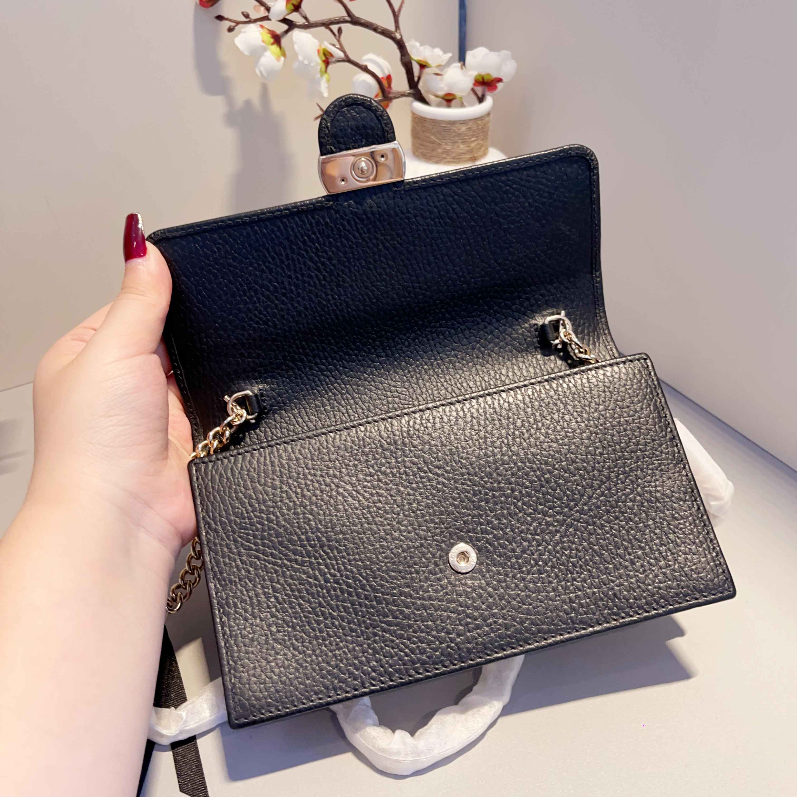 95新 GUCCI/古驰 GUCCI古驰双G标志荔枝纹woc信封包  K02781