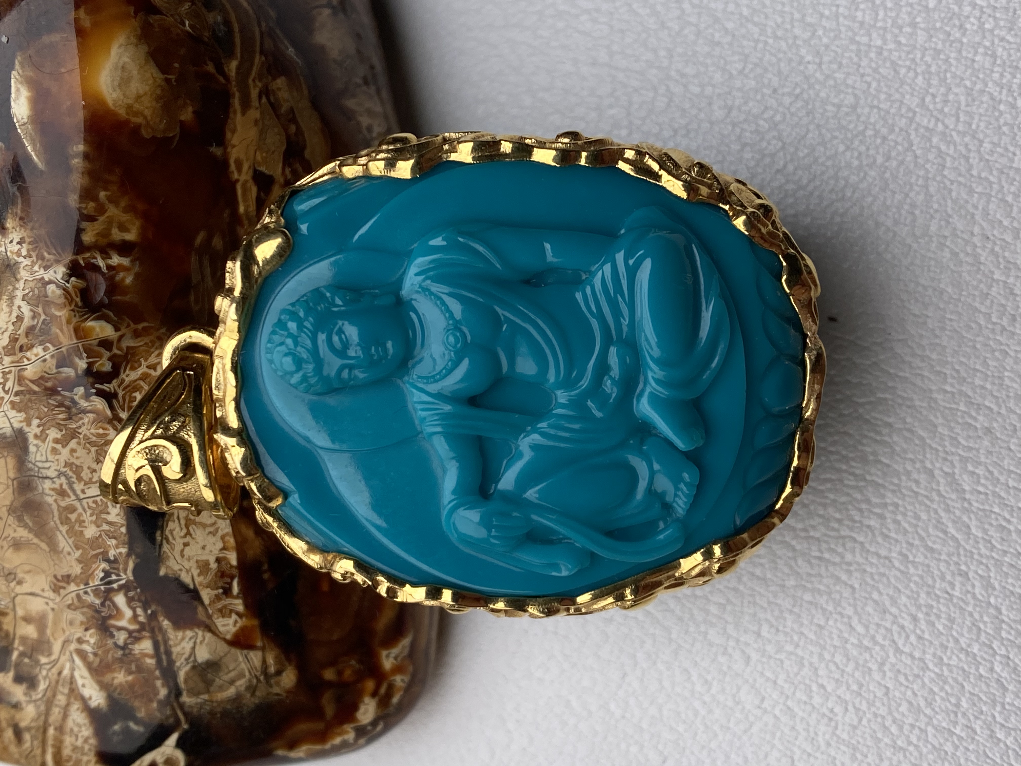 原矿绿松石高瓷高色系【自在观音】挂件