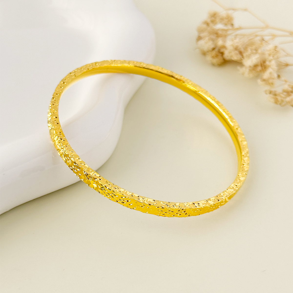 足银手镯 贴金工艺足银时尚简约百搭气质碎冰冰银手镯礼物