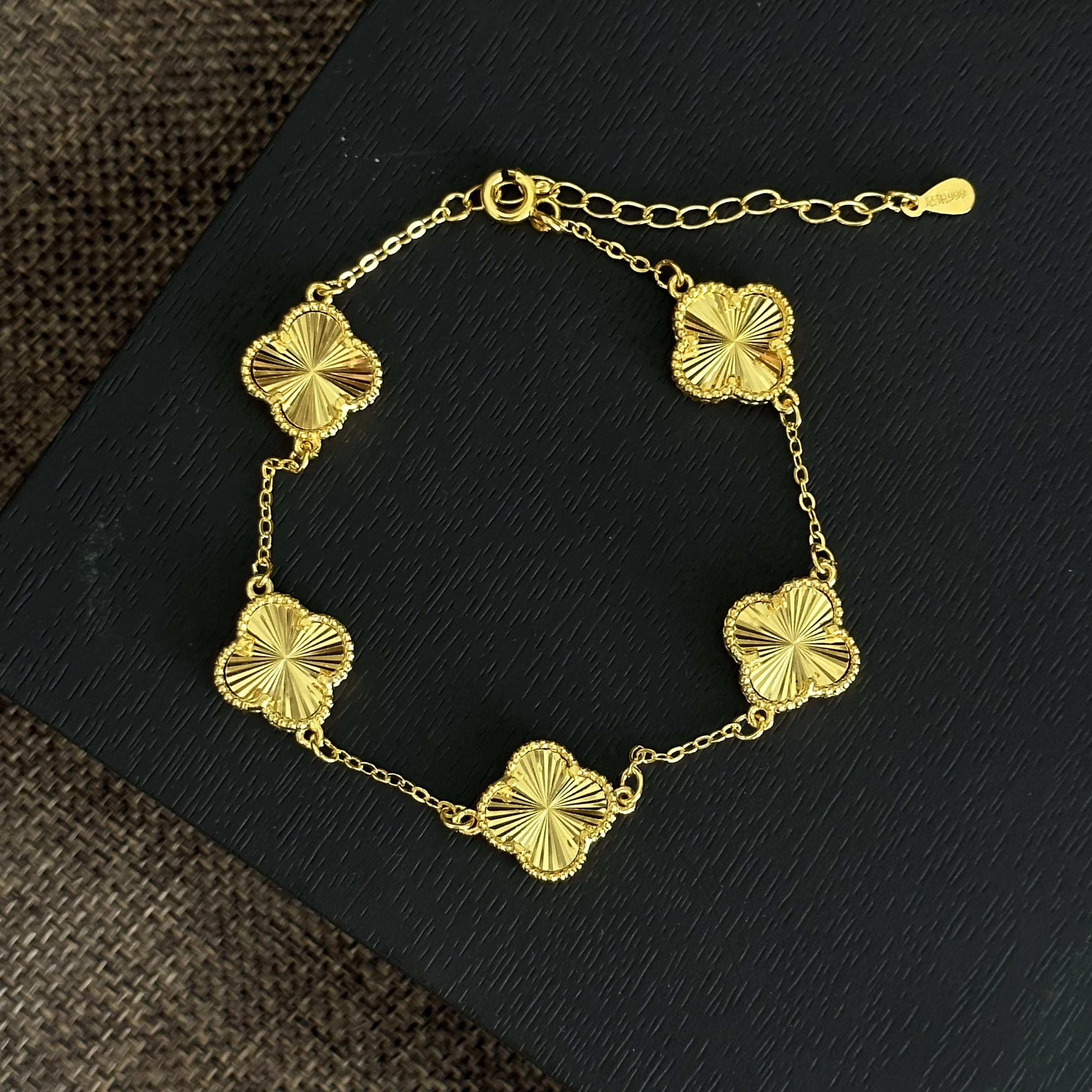 足银手镯 贴金工艺足银999.9时尚轻奢五花手链金色百搭气质精美