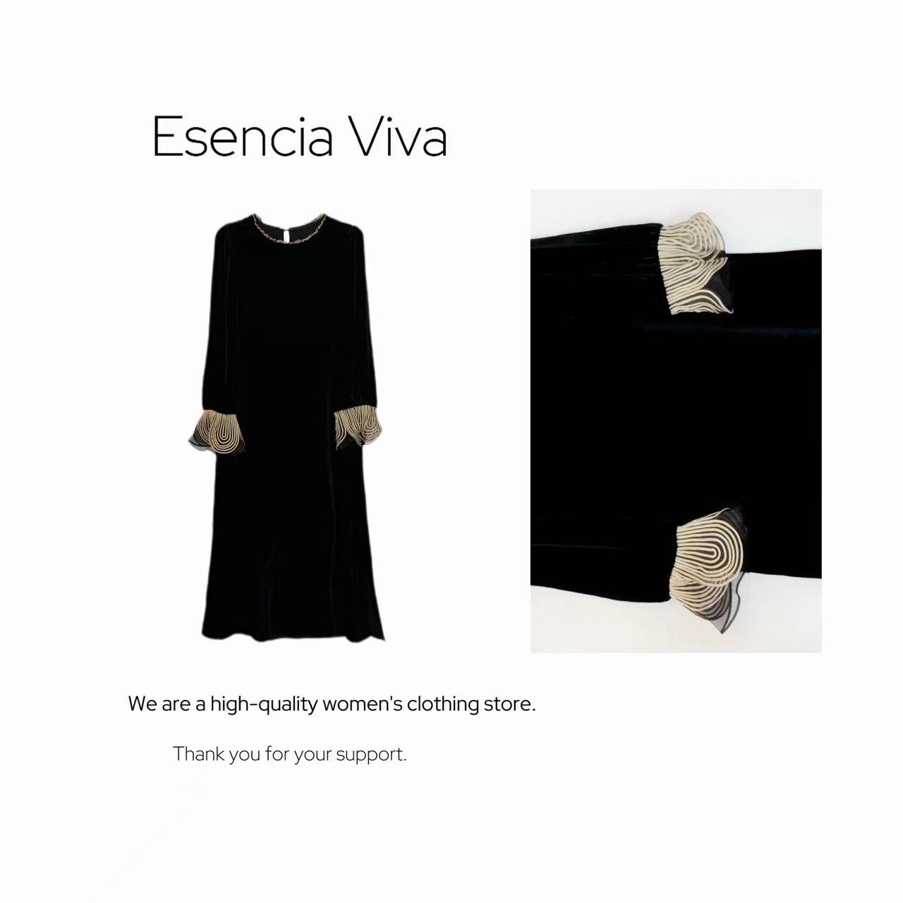 Esencia Viva.【波尔阔语】100%桑蚕丝显瘦优雅连衣裙EVQZ0165