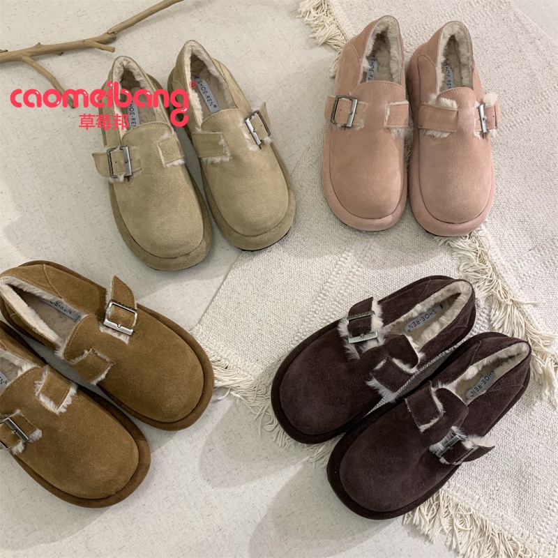 平底鞋厚底秋冬勃肯鞋子女百搭新款复古日系博肯女鞋毛毛鞋雪地靴